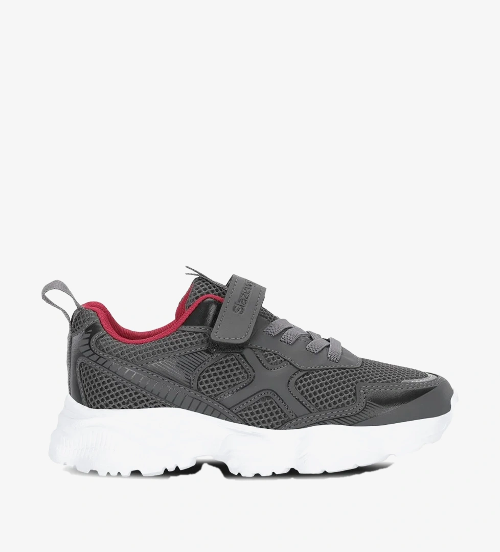 Slazenger FAST TRACK I Unisex Çocuk Cırt Cırtlı Koyu Gri / Kırmızı Günlük Spor Ayakkabısı