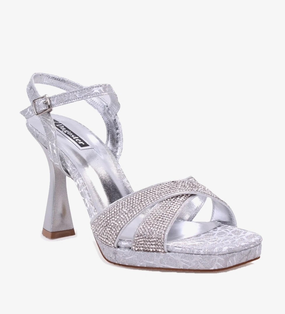 Dagoster DZA07-337650 Gümüş 10.5 cm Kalın Topuklu Platform Kadın Ayakkabı