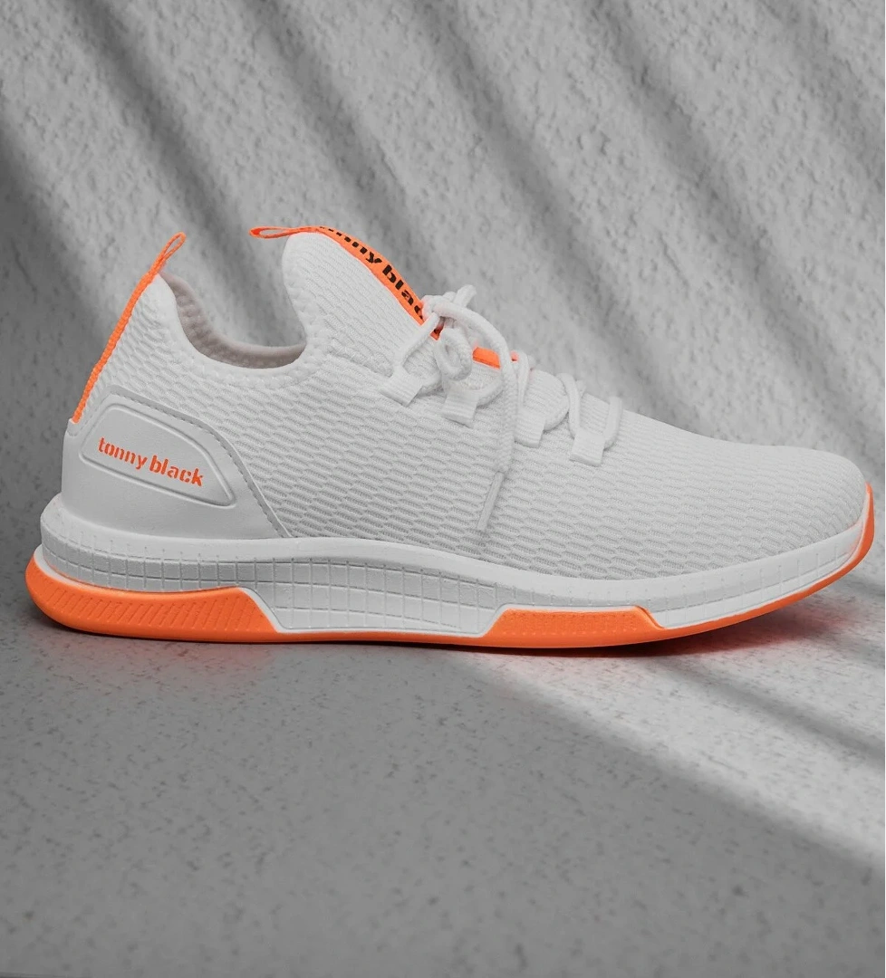 Tonny Black Unisex Beyaz Oranj Nefes Alabilen Kumaş Poli Taban Bağcıklı Spor Ayakkabı