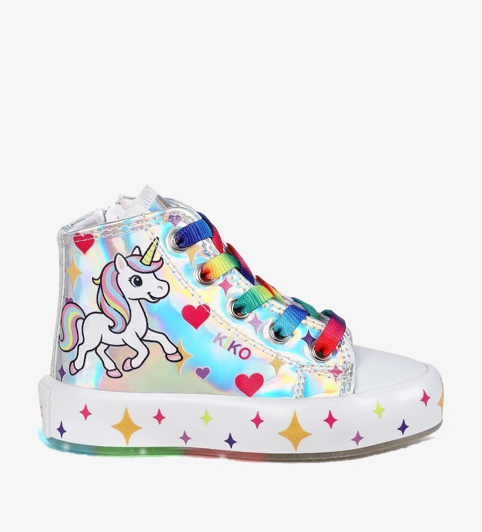 Kiko Kids Pames Unicorn Fermuarlı Işıklı Kız Çocuk Spor Ayakkabı Gümüş