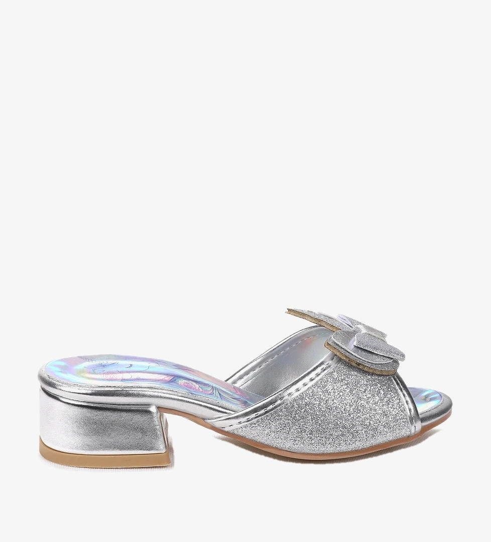Kiko Kids UniBella Unicorn Kız Çocuk Topuklu Simli Abiye Terlik Gümüş