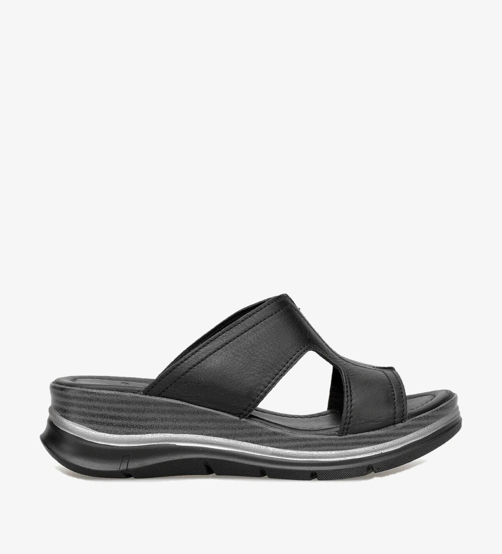 Ayakkabı Fuarı Yeşil Ayakkabı Fuarı Fuari Elit KOC2565 Kadın Hakiki Deri Düz Terlik