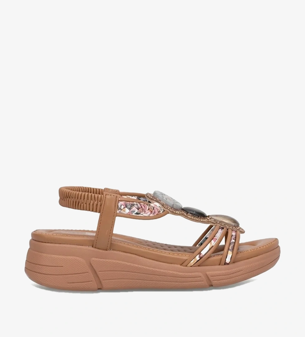 Guja 26Y154-2 Kadın Taşlı Düz Sandalet Camel