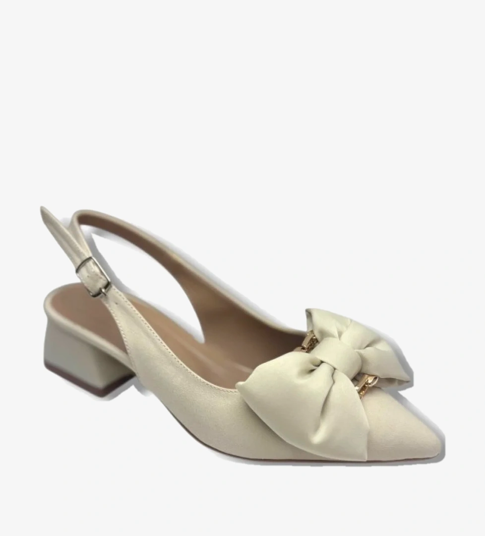 C-Shoes Mr151-26 Saten Tokalı Fiyonk Kısa Kare Topuk Arkası Açık Kadın Ayakkabı