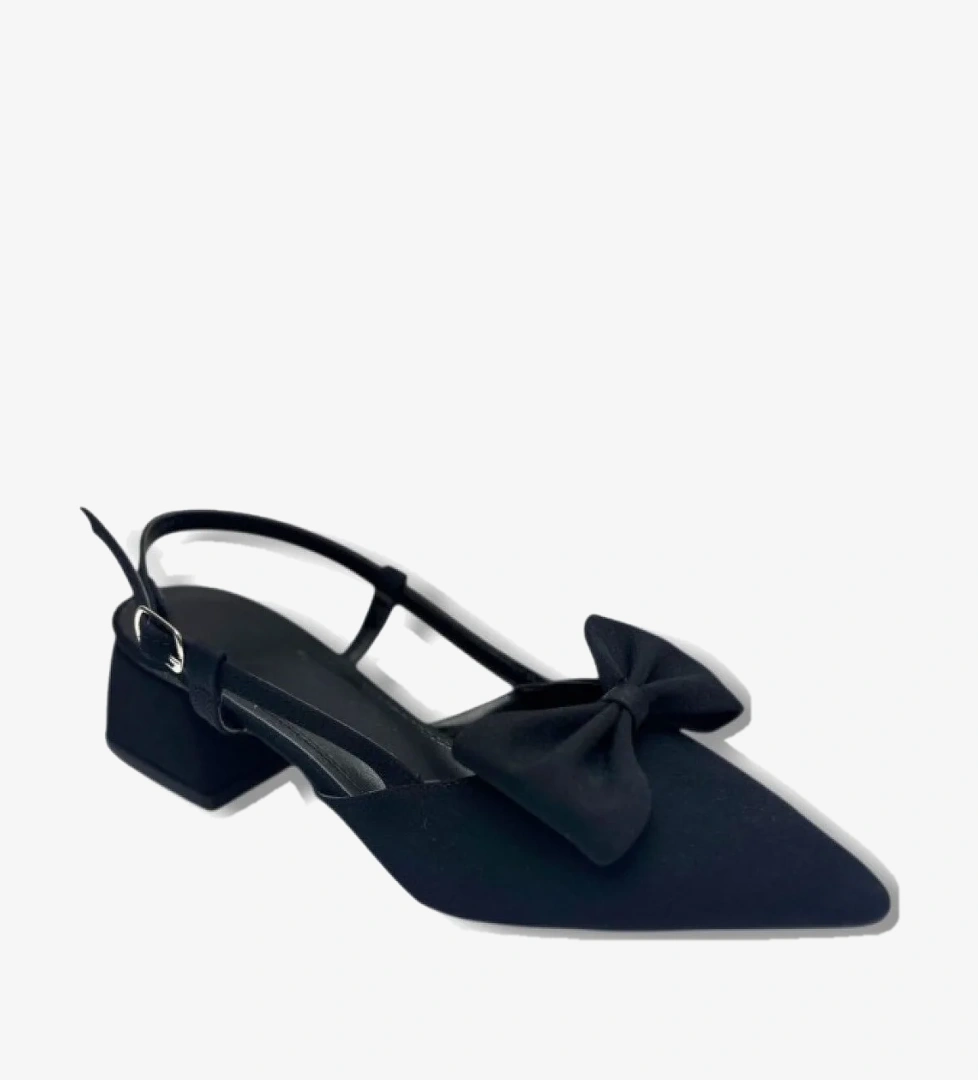 C-Shoes EU141-26 Saten Papyonlu Kısa Kare Topuk Arkası Açık Kadın Ayakkabı