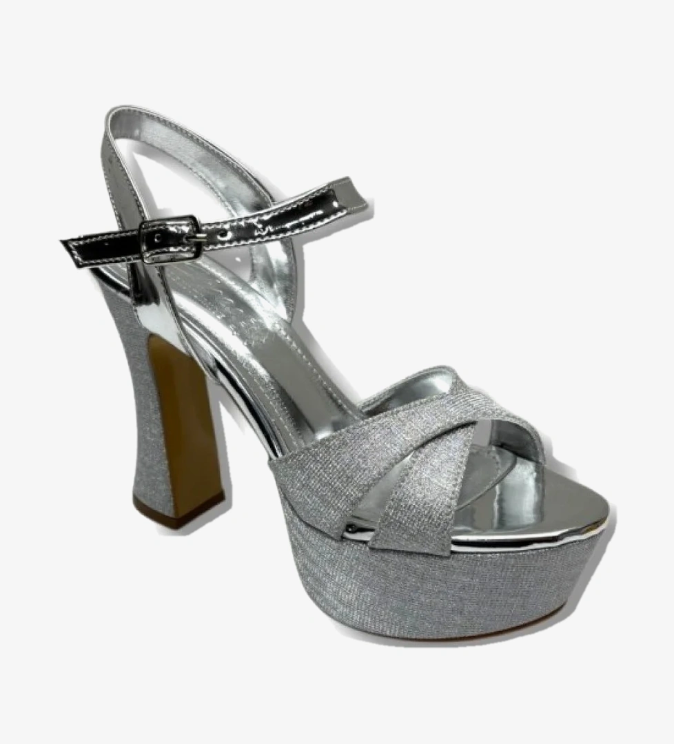 Defne 788-26 Simli Saten Çapraz Bant 30mm Platform Topuk Kadın Sandalet(12cm)