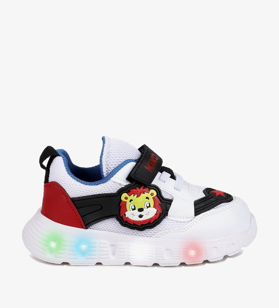 Kiko Kids Puff Cırtlı Işıklı Faylon Taban Erkek Bebek Spor Ayakkabı Beyaz - Siyah