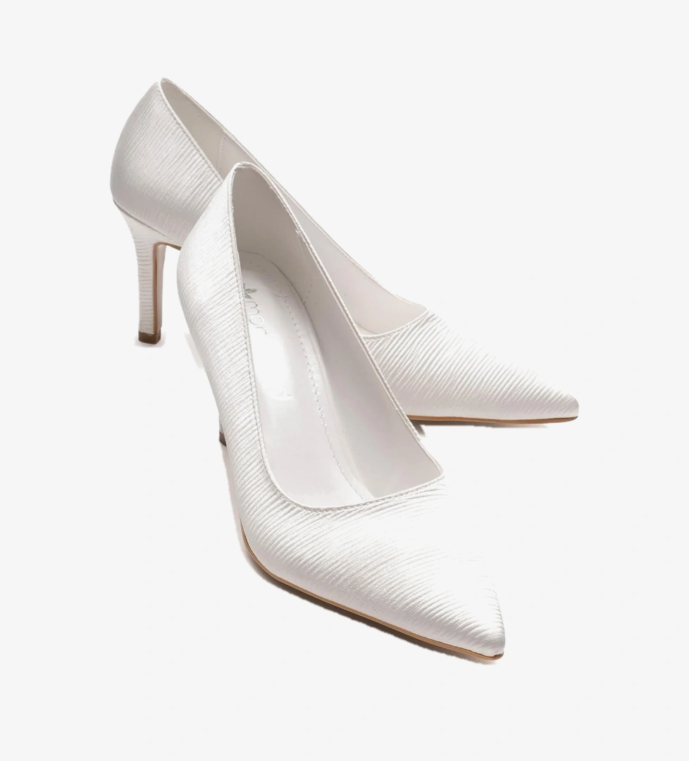 Ccway Kadın Stiletto Ayakkabı BEYAZ ÇİZGİLİ SATEN
