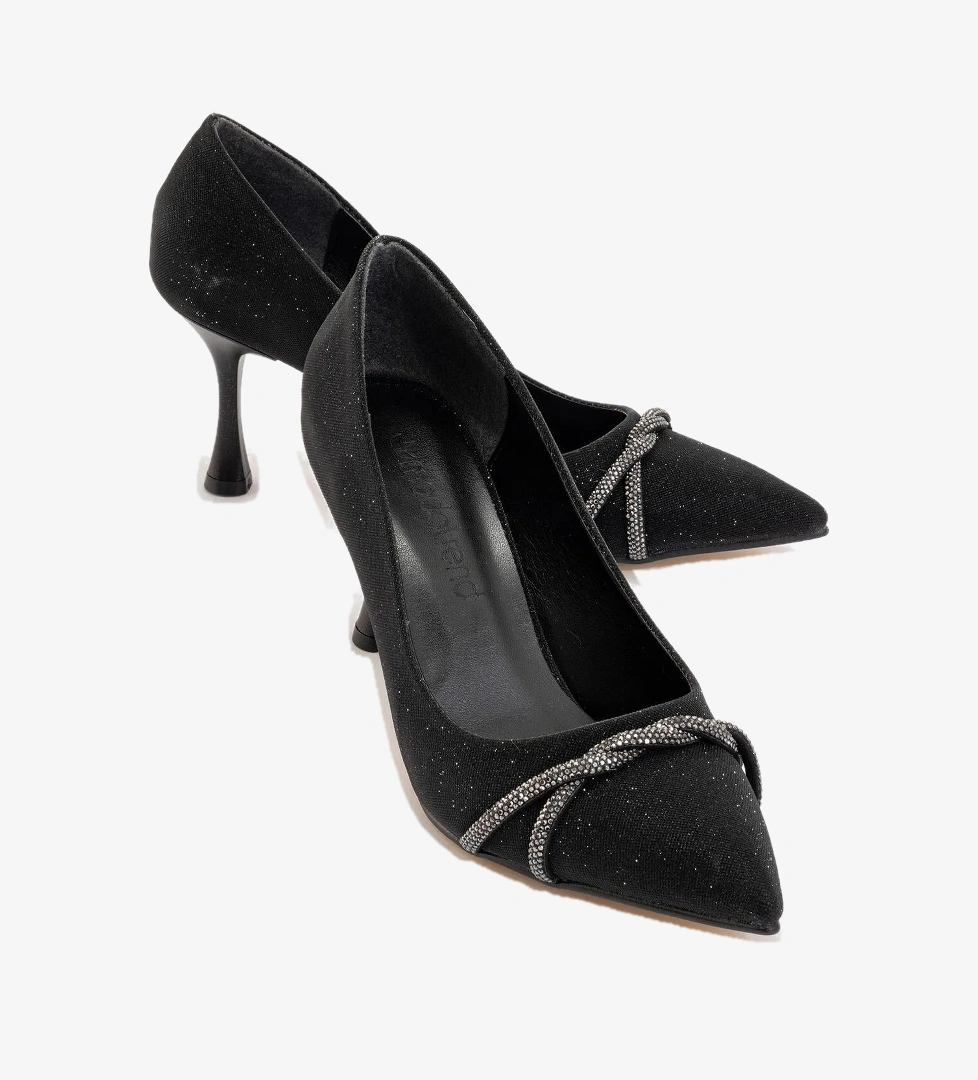 Ccway Kadın Dolama Taşlı Stiletto SİYAH SİM PLATİN