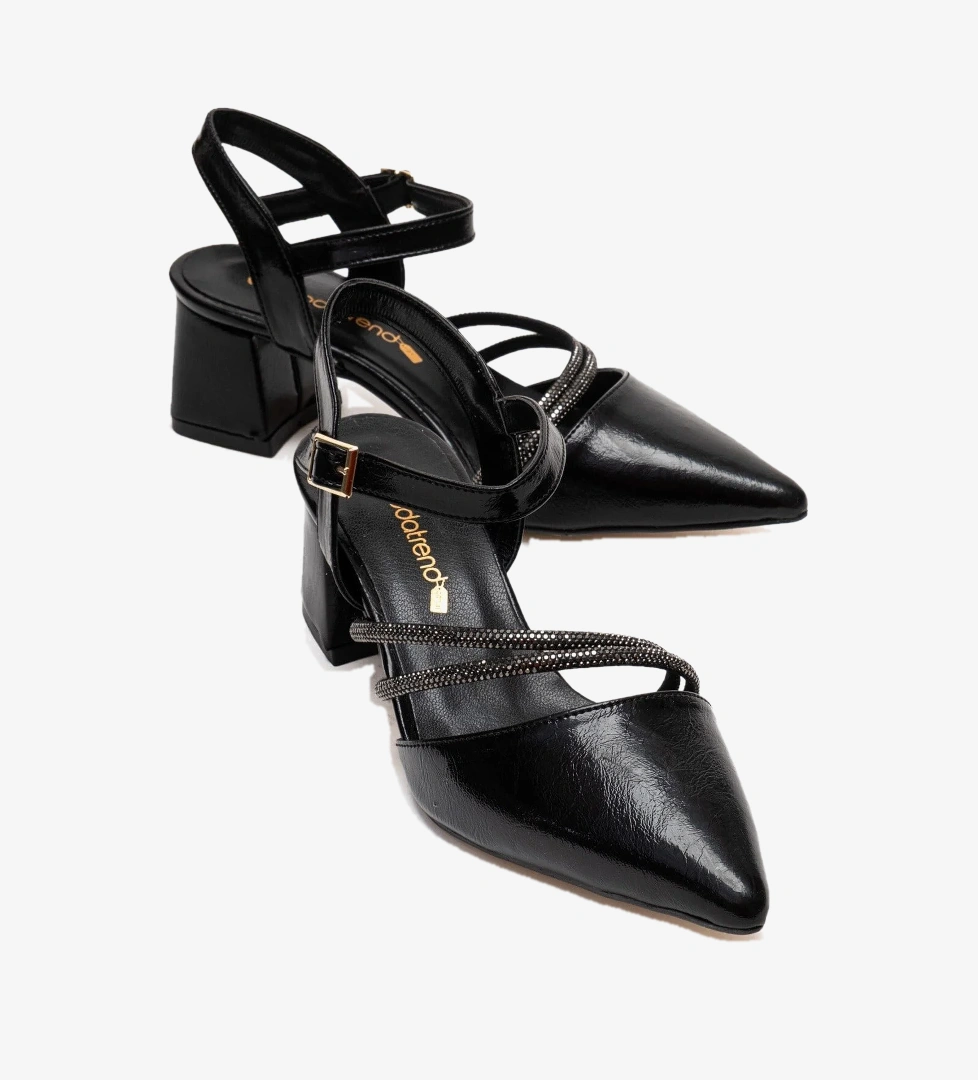 Ccway Siyah Ccway Taşlı Kadın Topuklu Ayakkabı