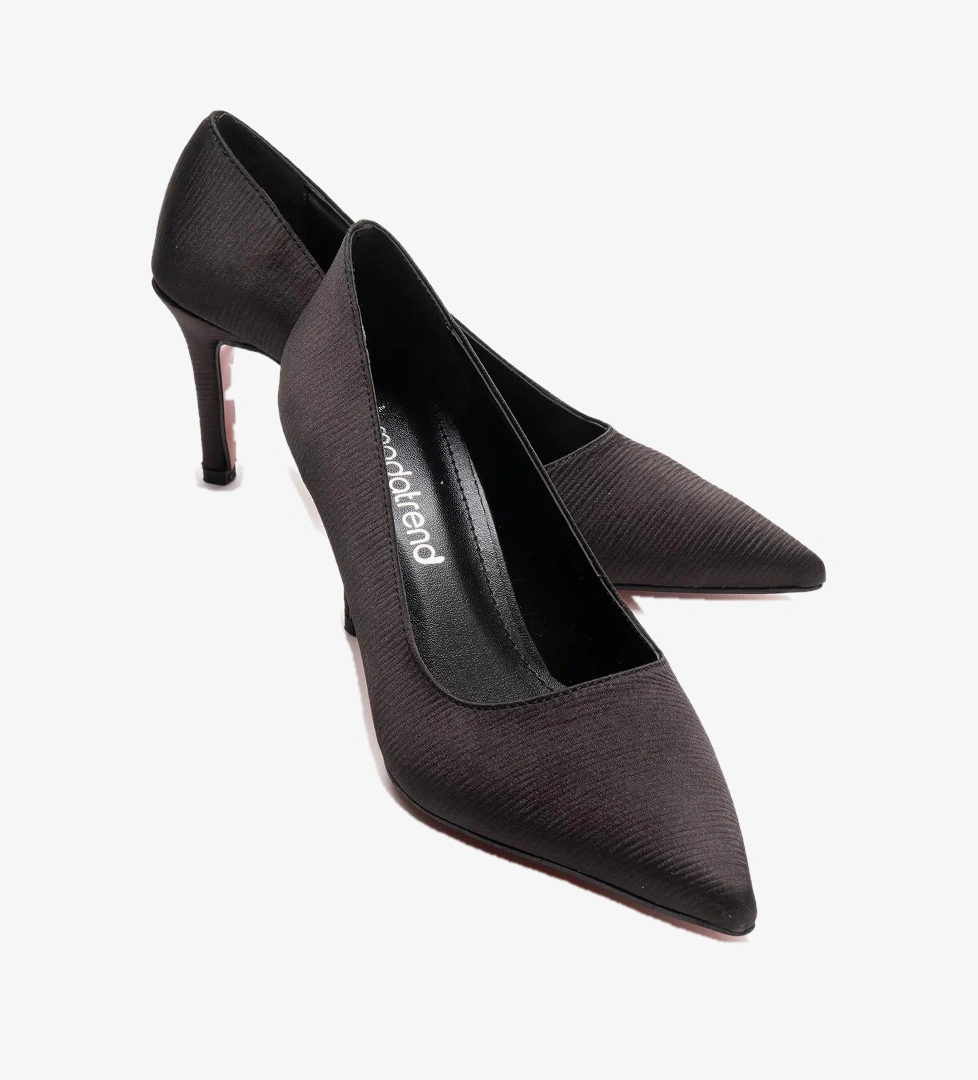 Ccway Kadın Stiletto Ayakkabı SİYAH ÇİZGİLİ SATEN