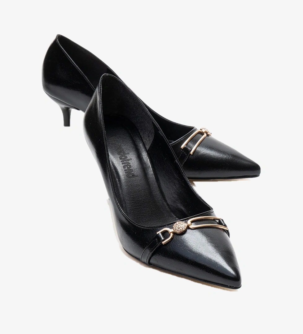 Ccway Kadın İnci Taşlı Sivri Burunlu Stiletto Ayakkabı SİYAH KIRIŞIK