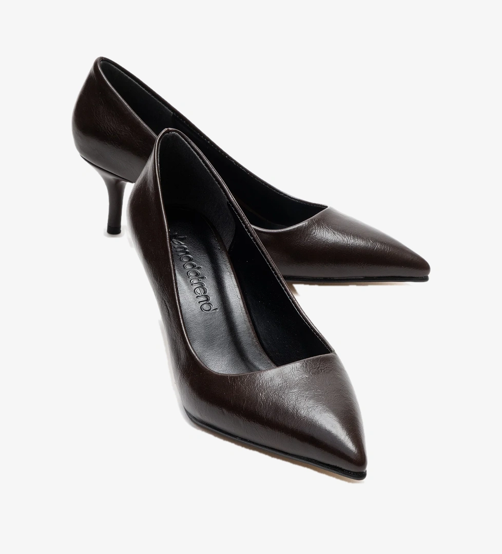 Ccway Kadın Sivri Burunlu Stiletto KAHVE KIRIŞIK