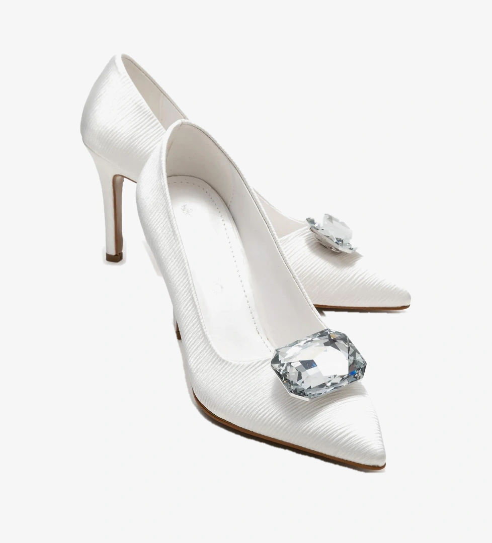 Ccway Elmas Taşlı Kadın Stiletto Ayakkabı BEYAZ