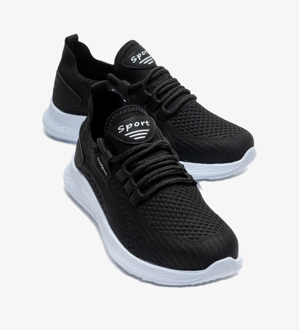 Ccway Yan Çizgili Triko Erkek Spor Ayakkabı SİYAH BEYAZ