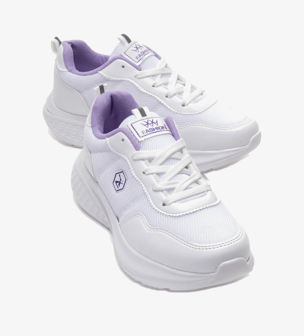 Ccway Çift Şerit Dikişli Anorak Kadın Spor Ayakkabı BEYAZ LİLA