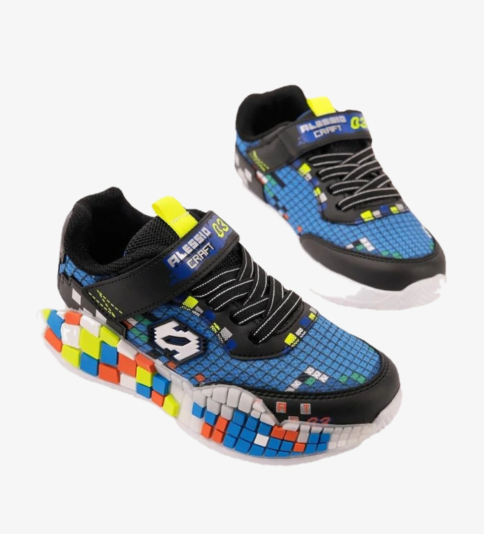 COŞKUN Renkli Blok Tabanlı Cırtlı ve Bağcıklı Çocuk Sneaker Spor Ayakkabı