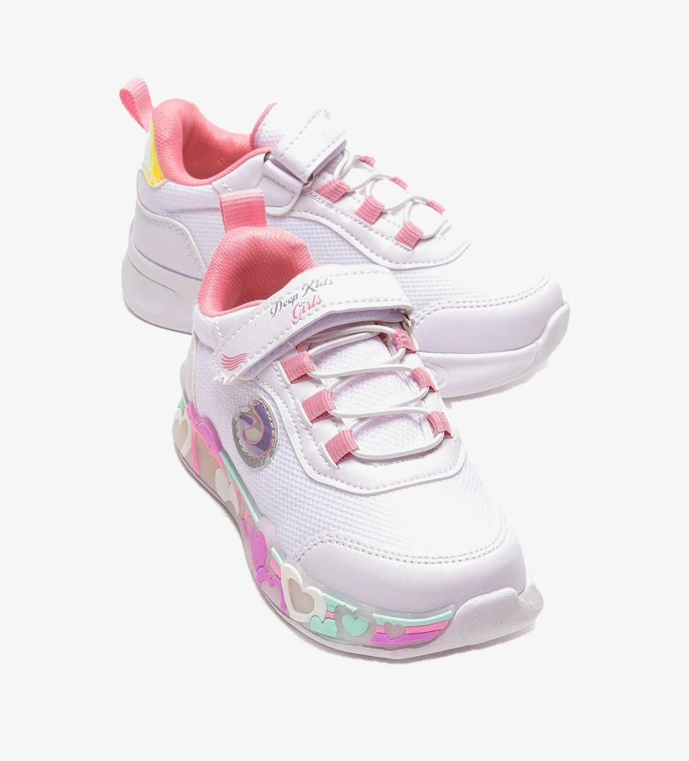 Ccway Cırtlı Kalpli Taban Anorak Çocuk Spor Ayakkabı 26-30 BEYAZ PEMBE