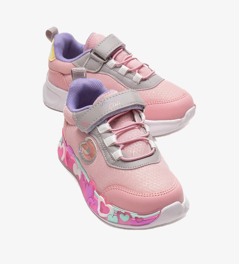 Ccway Cırtlı Kalpli Taban Anorak Çocuk Spor Ayakkabı 26-30 PEMBE LİLA