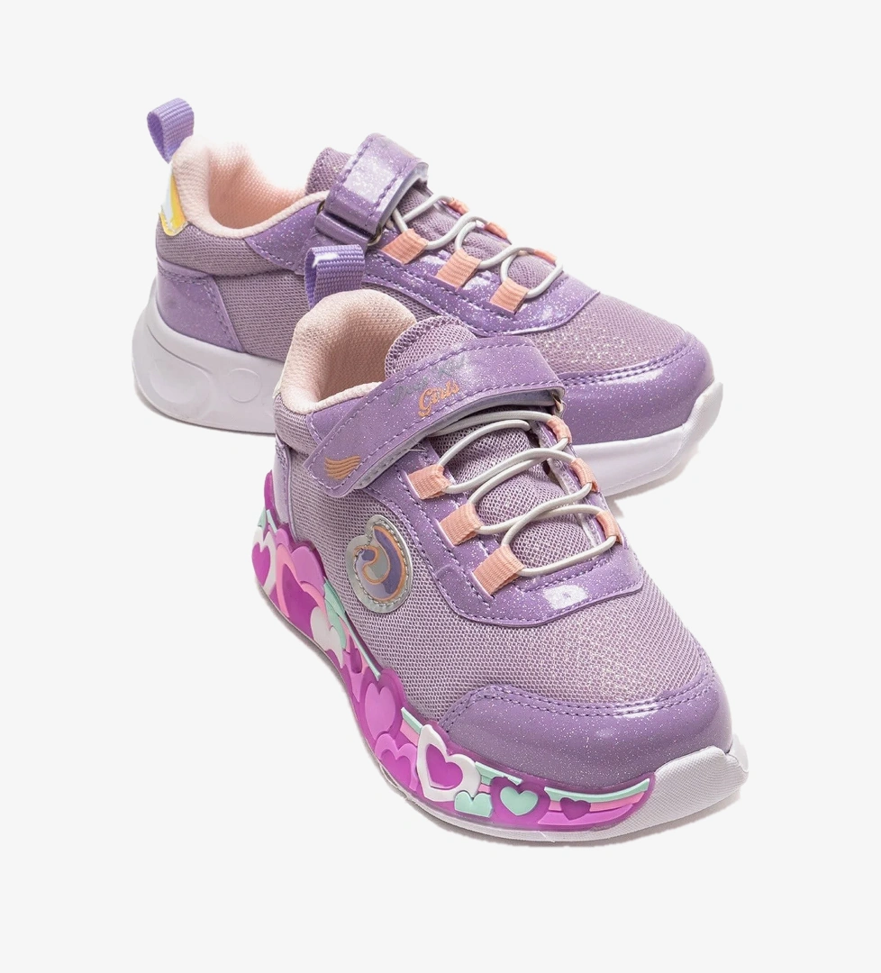 Ccway Cırtlı Kalpli Taban Anorak Çocuk Spor Ayakkabı 26-30 LİLA SİMLİ