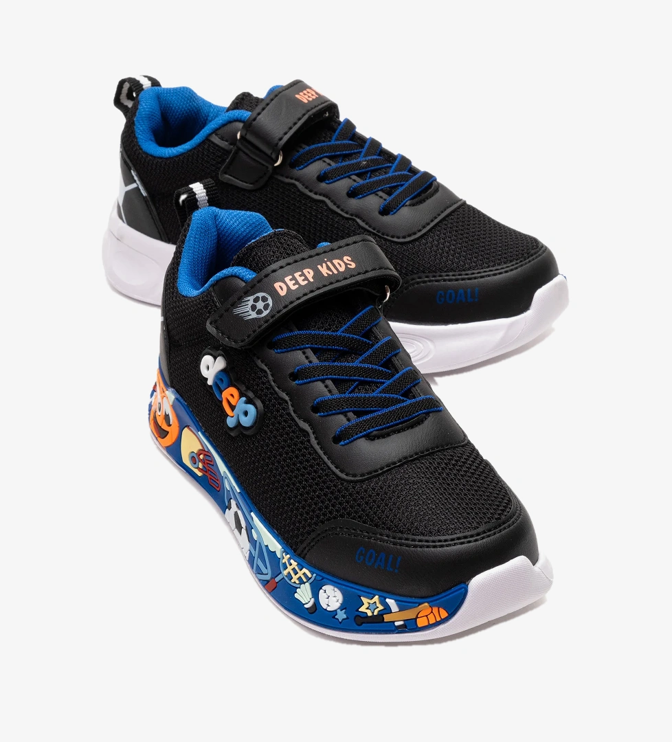 Ccway Çocuk Anorak Resimli Cırtlı Spor Ayakkabı 31-35 SİYAH SAX