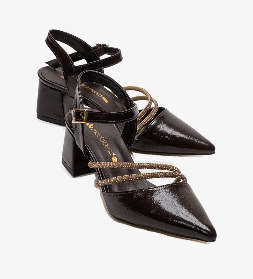 Ccway Siyah Ccway Taşlı Kadın Topuklu Ayakkabı