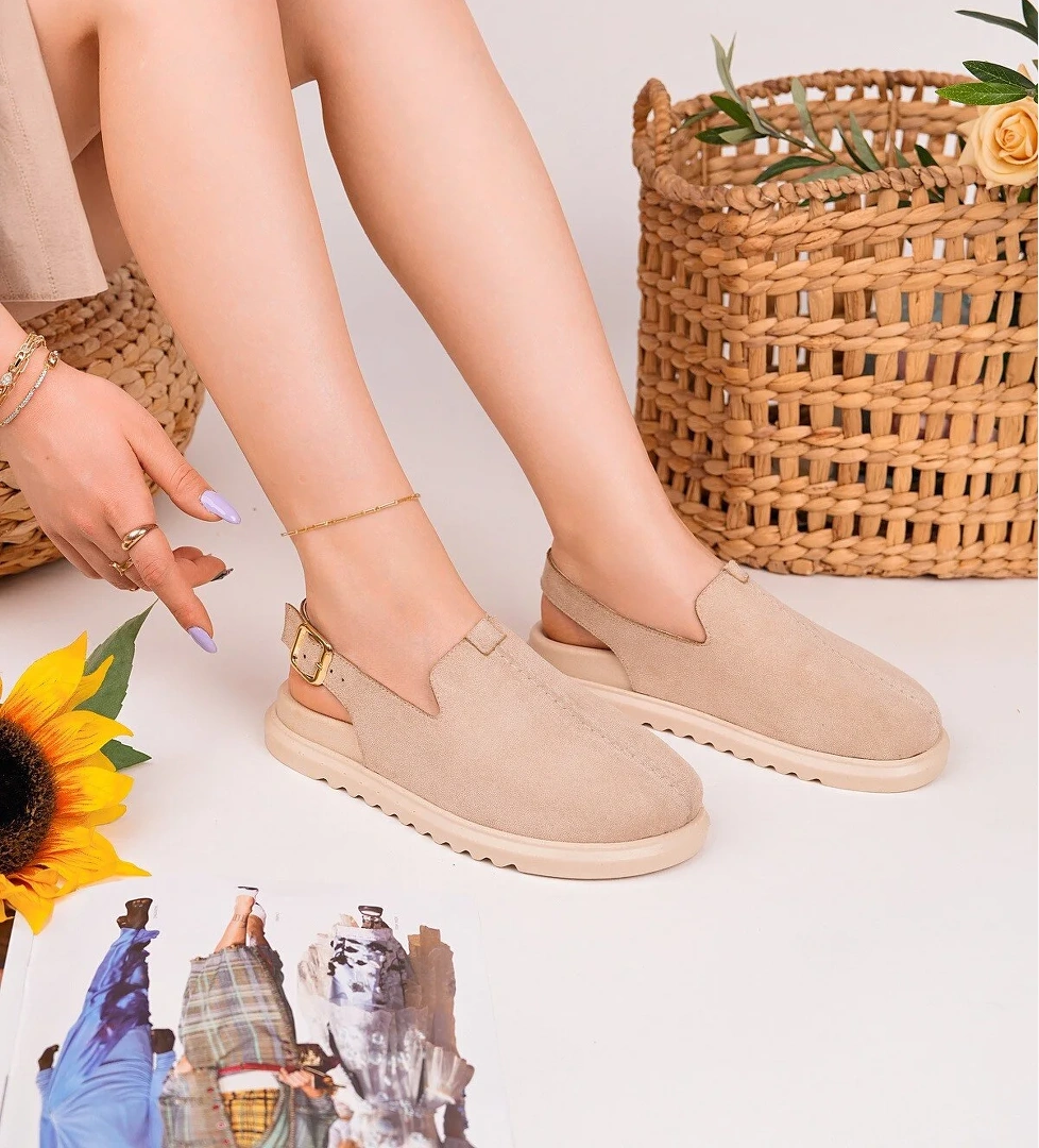 Muggo BUCKLE Süet Deri Ayarlanabilir Tokalı Günlük Rahat Önü Kapalı Kadın Sandalet