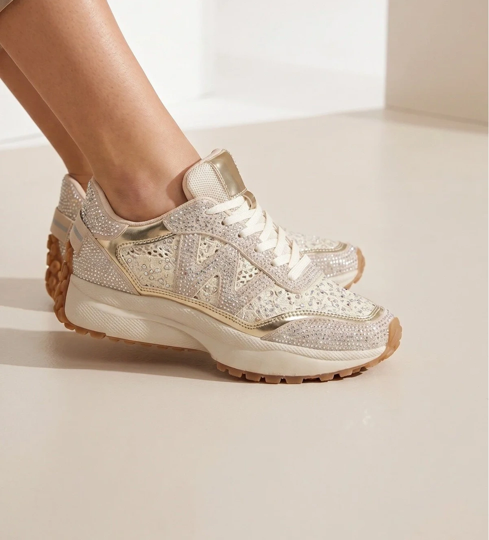Modabuymuş Altın Gold Renk Taşlı Rahat Sneaker Günlük Spor Ayakkabı Todow