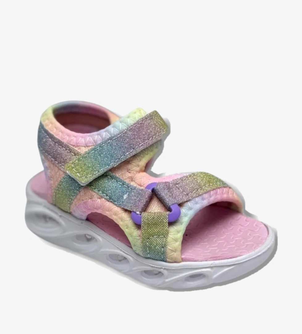 Arzen Bebe 222-26 Simli Işıklı Cırtlı Anatomik Kız Çocuk Sandalet 22-25