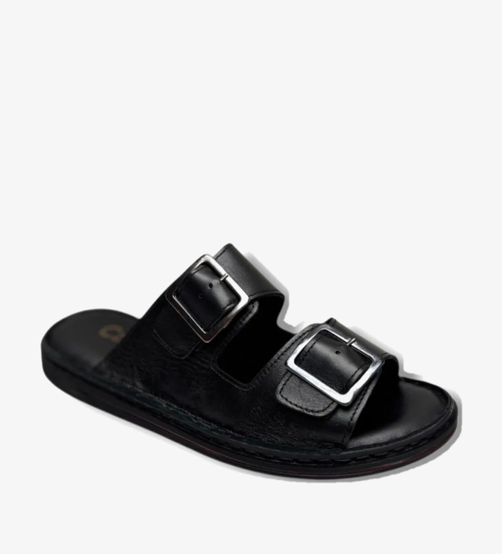 Cakgo 602-26 Hakiki Deri Ultra Soft Çift Tokalı Anatomik Erkek Terlik 40-47