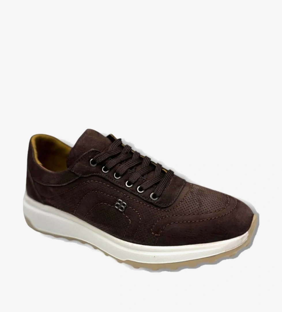 Lion Brothers 2003-1-26 Hakiki Nubuk Deri Anatomik Jel Taban Bağcıklı Erkek Ayakkabı Kahve Beyaz