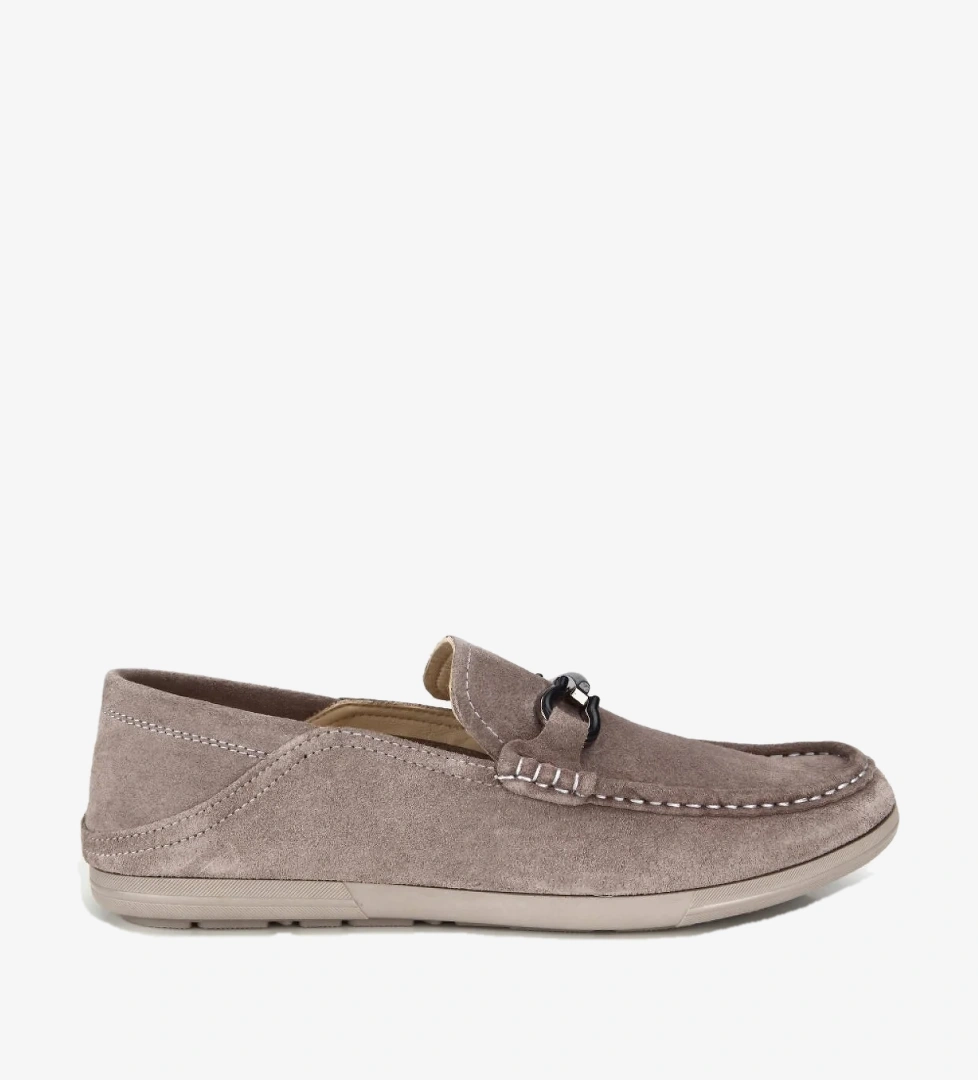 Hotiç Erkek Süet Deri Gri Toka Detaylı Comfort Loafer Ayakkabı