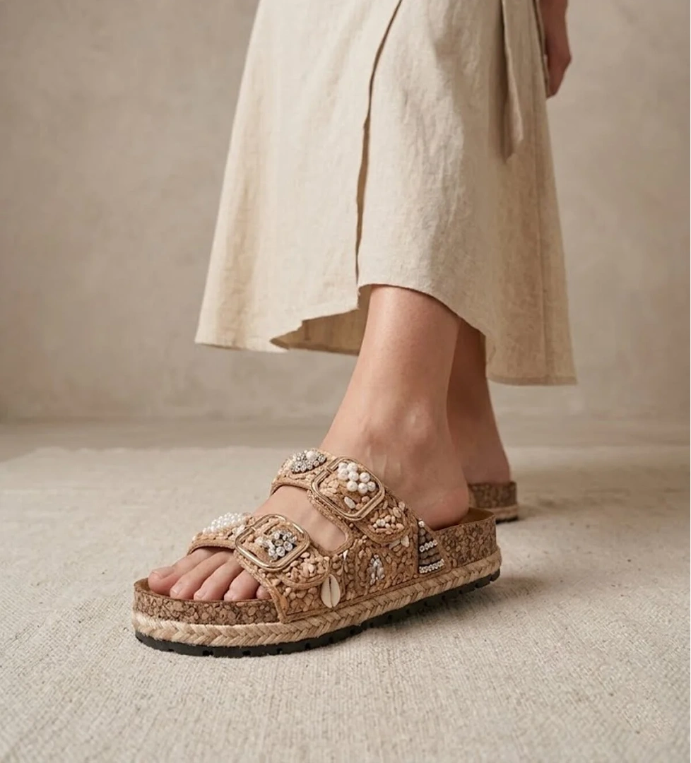 Guja 26Y217-9 Kadın Taşlı Düz Terlik Camel
