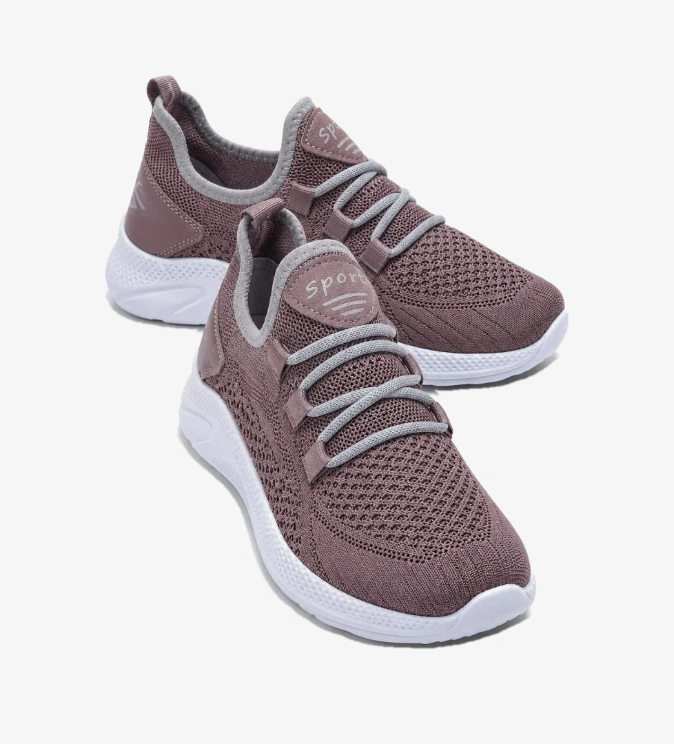 Ccway Yan Çizgili Triko Çocuk Spor Ayakkabı LİLA BEYAZ