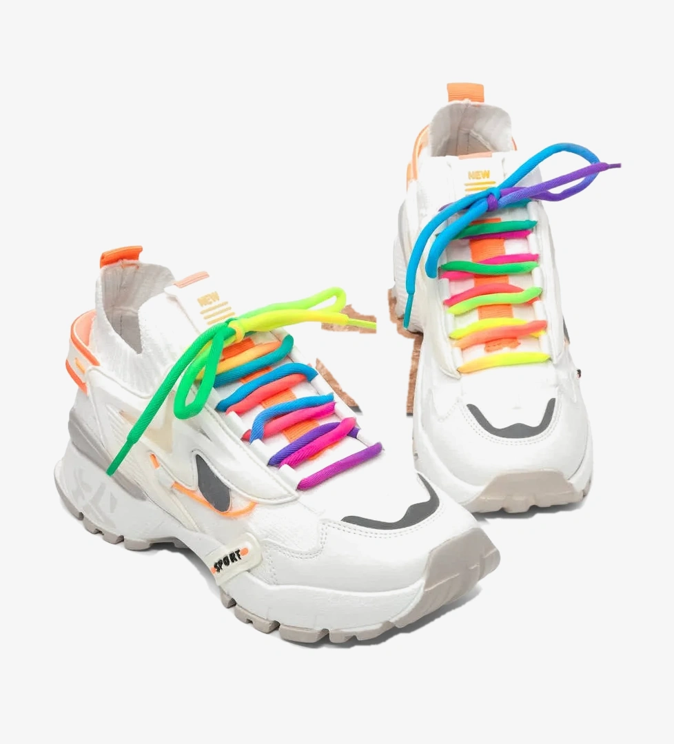 Tonny Black Kadın Beyaz Rahat Kalıp Renkli Lastik Boğazlı Bağcıklı Sneaker