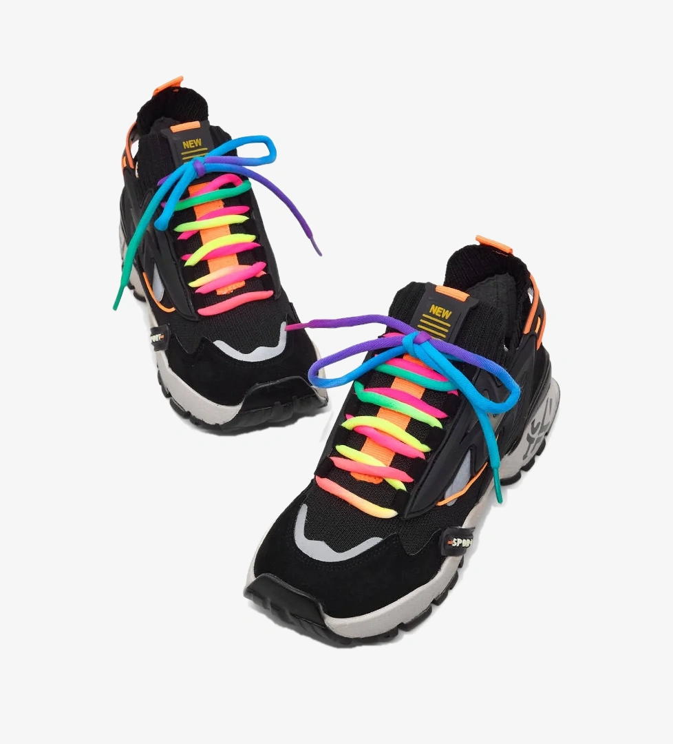 Tonny Black Kadın Siyah Rahat Kalıp Renkli Lastik Boğazlı Bağcıklı Sneaker
