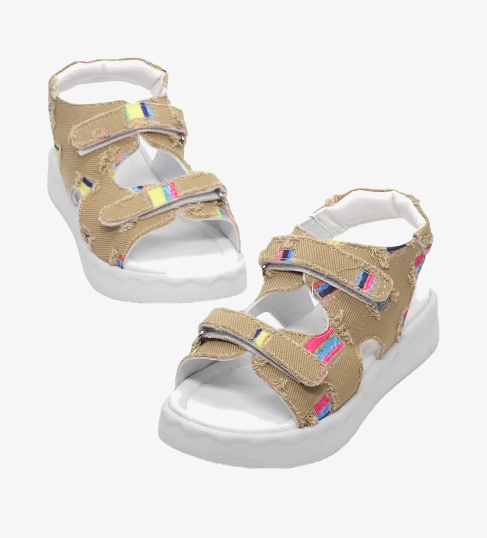 Tonny Black Çocuk Unisex Gold Rahat Kalıp Renk Desenli Çift Cırtlı Sandalet