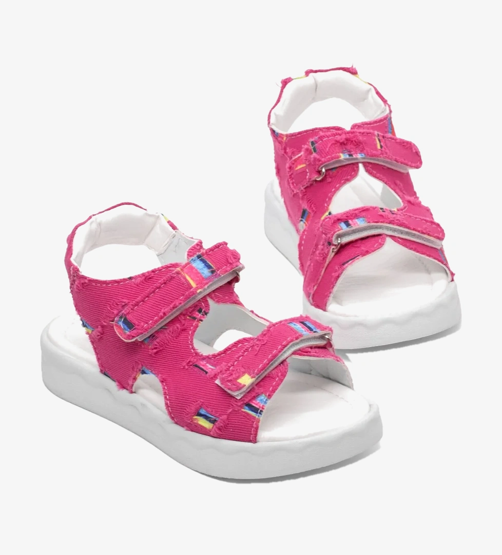 Tonny Black Çocuk Unisex Fuşya Rahat Kalıp Renk Desenli Çift Cırtlı Sandalet