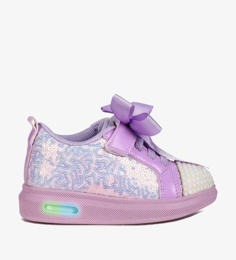 Kiko Kids Janes Işıklı Cırtlı Fiyonk Kız Çocuk Spor Ayakkabı Lila