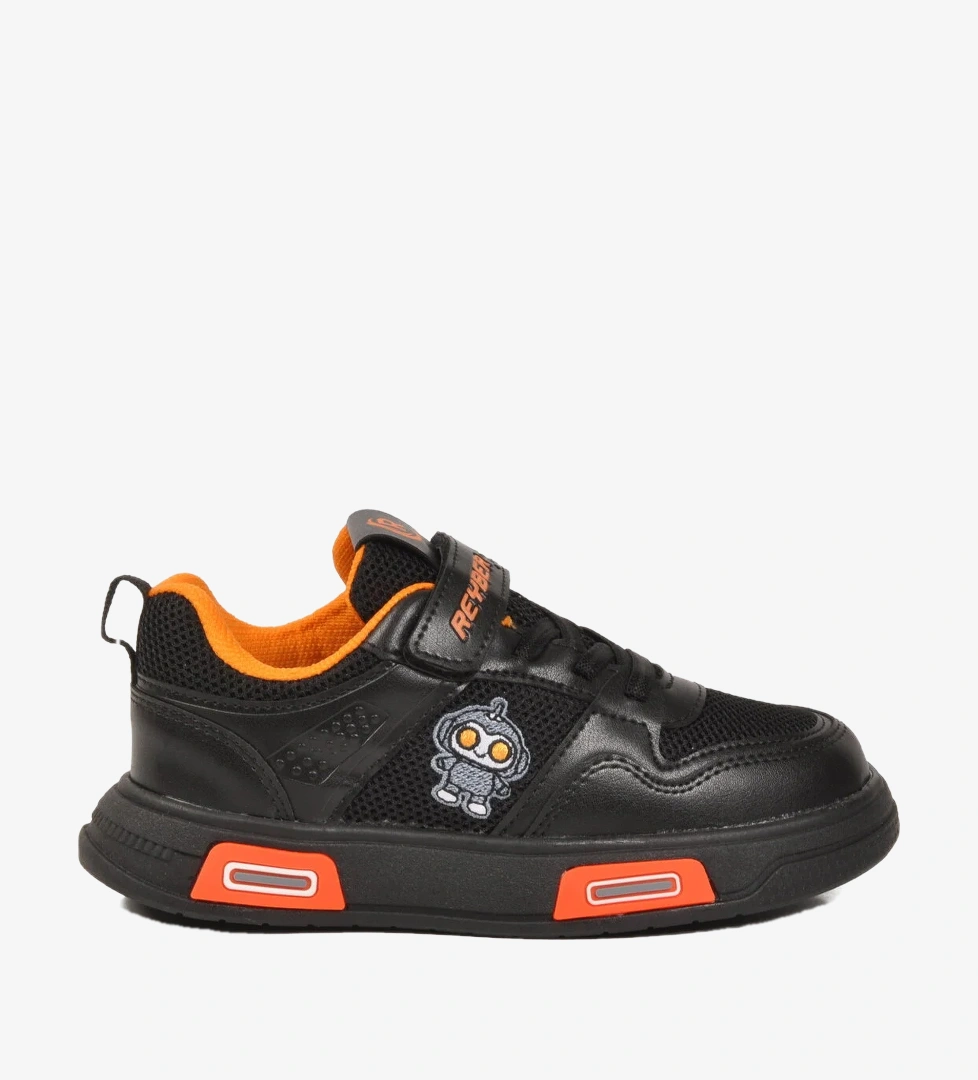 Walkway Siyah-Turuncu Cırtlı Fileli Hafif Unisex Çocuk Spor Ayakkabı 026 F