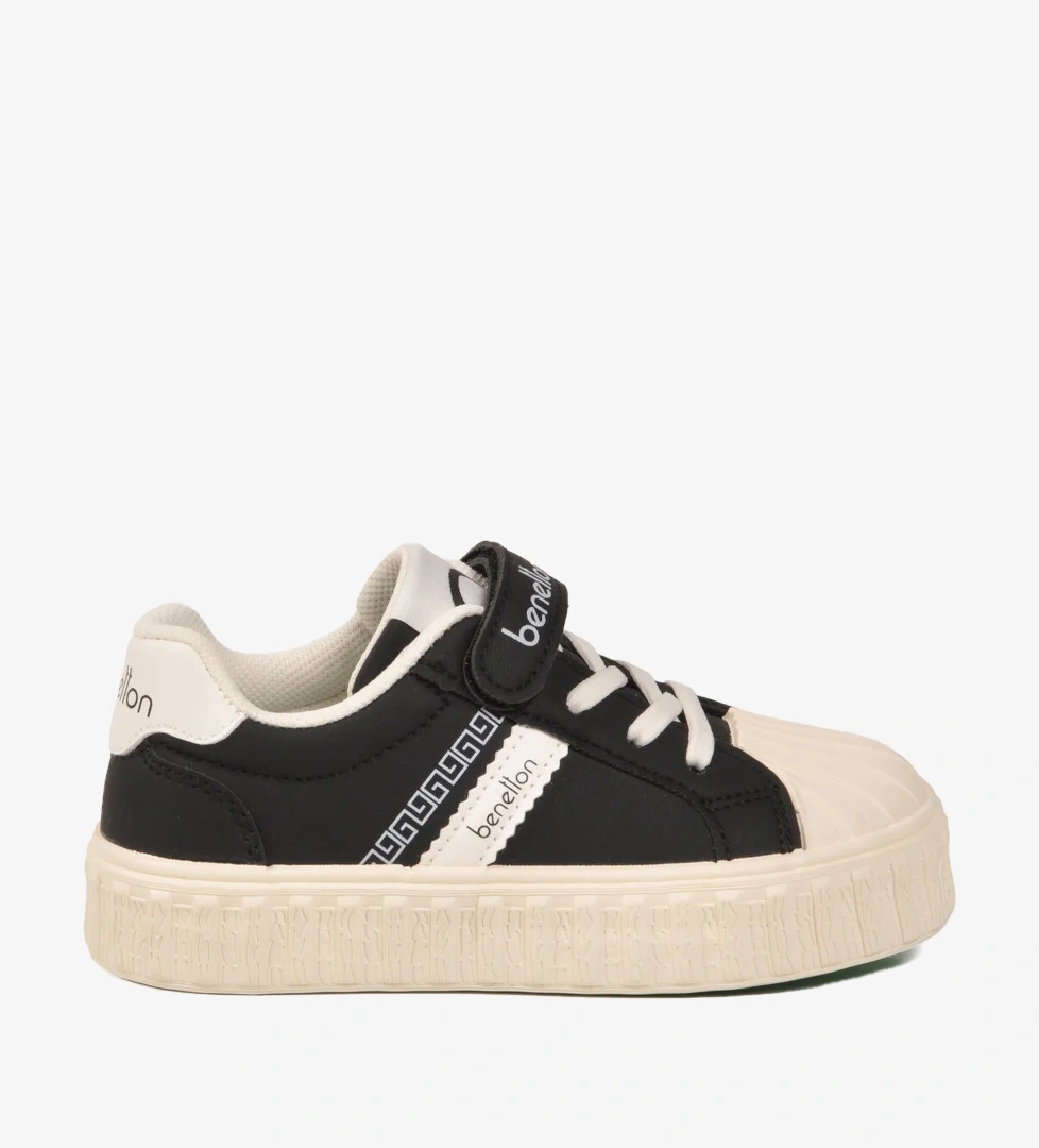 United Colors of Benetton Siyah Beyaz Cırtlı Bağcıklı Unisex Çocuk Spor Ayakkabı BNI-11558 P
