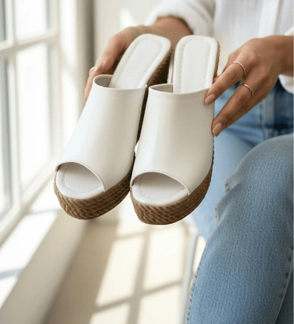Divolya Rabeka Beyaz Dolgu Topuklu ( 10 cm Topuk. 3 cm Platform) Günlük Kullanım Terlik