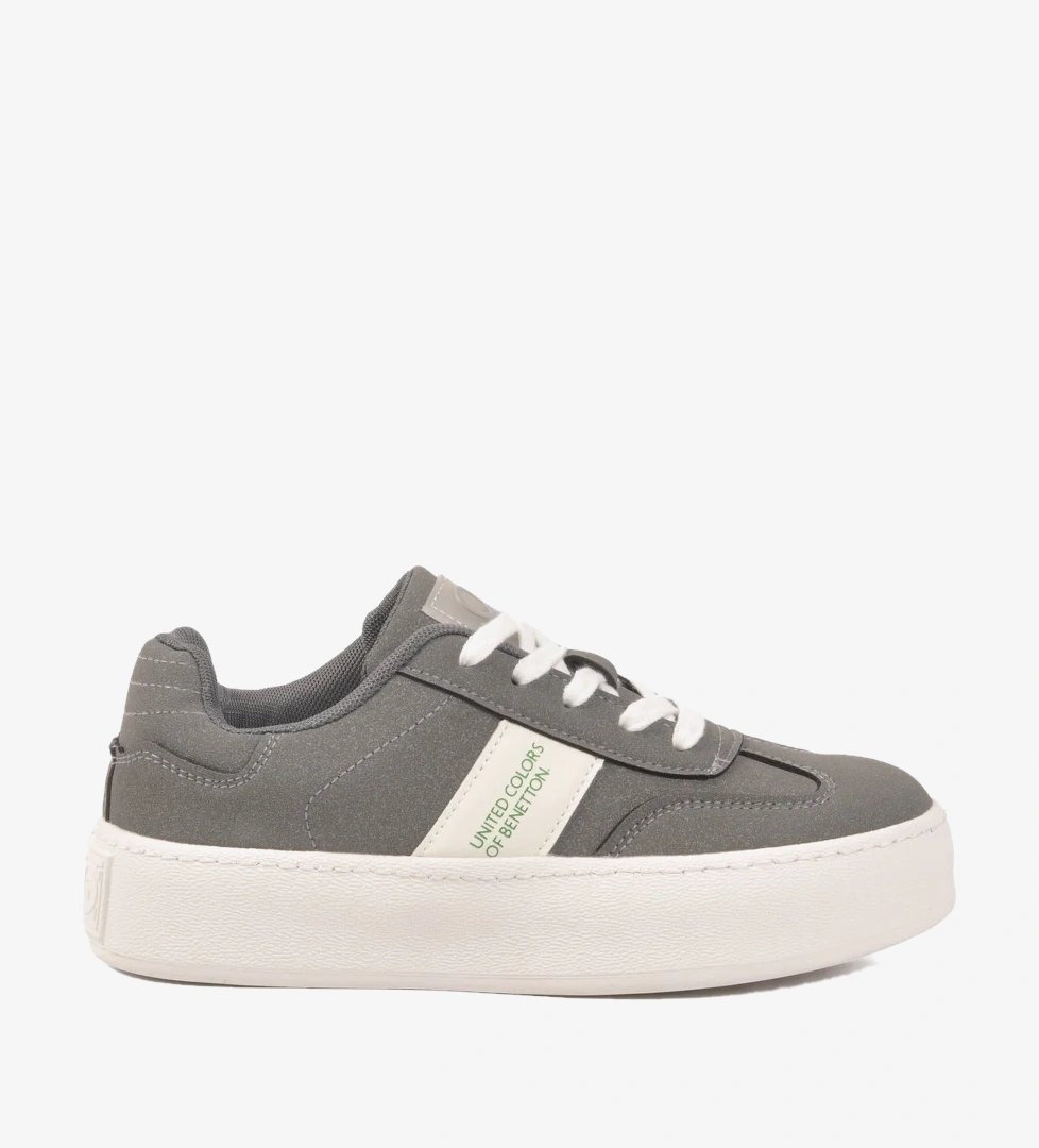United Colors of Benetton Gri Hafızalı Taban Keten Bağcıklı Kadın Sneaker BNI-11241 Z