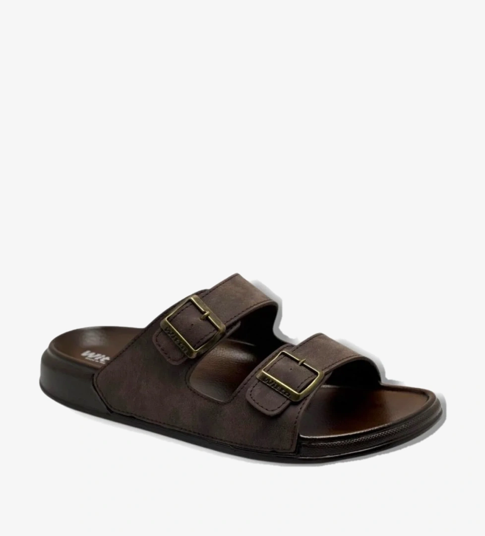Witta 54201-26 Deri Çift Bant Büyük Numara Anatomik Erkek Terlik 45-47