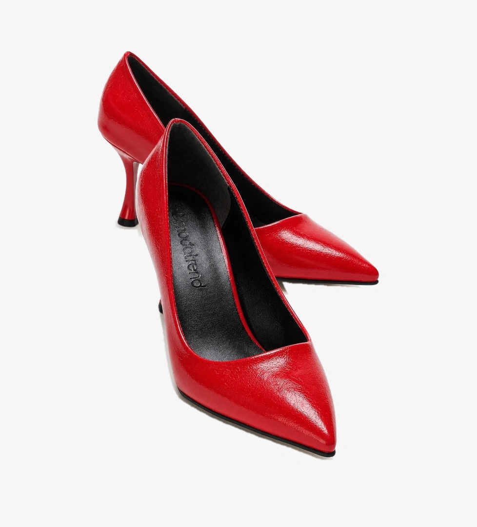 Ccway Kadın Stiletto Ayakkabı KIRMIZI KIRIŞIK