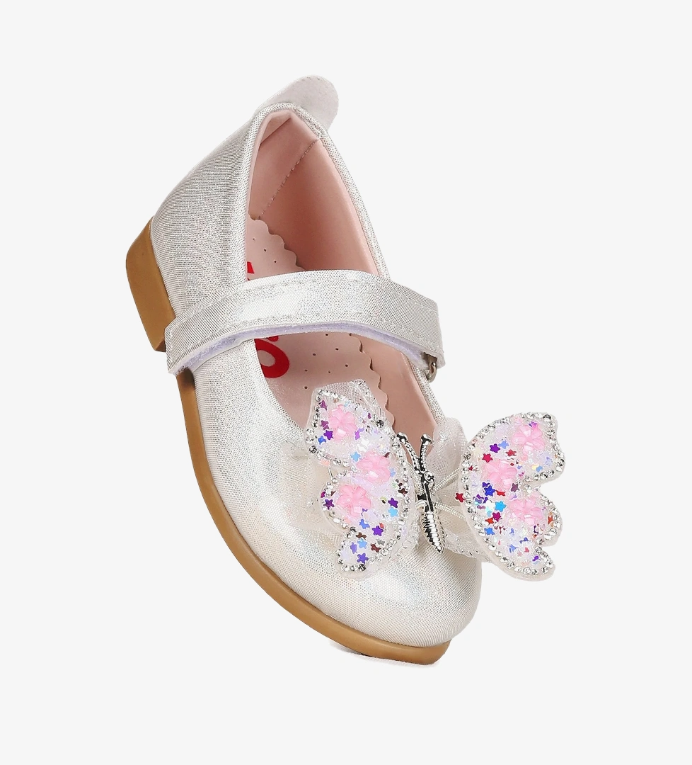 Kiko Kids Fly Cırtlı Kelebek Aksesuarlı Kız Çocuk Babet Ayakkabı Sedef