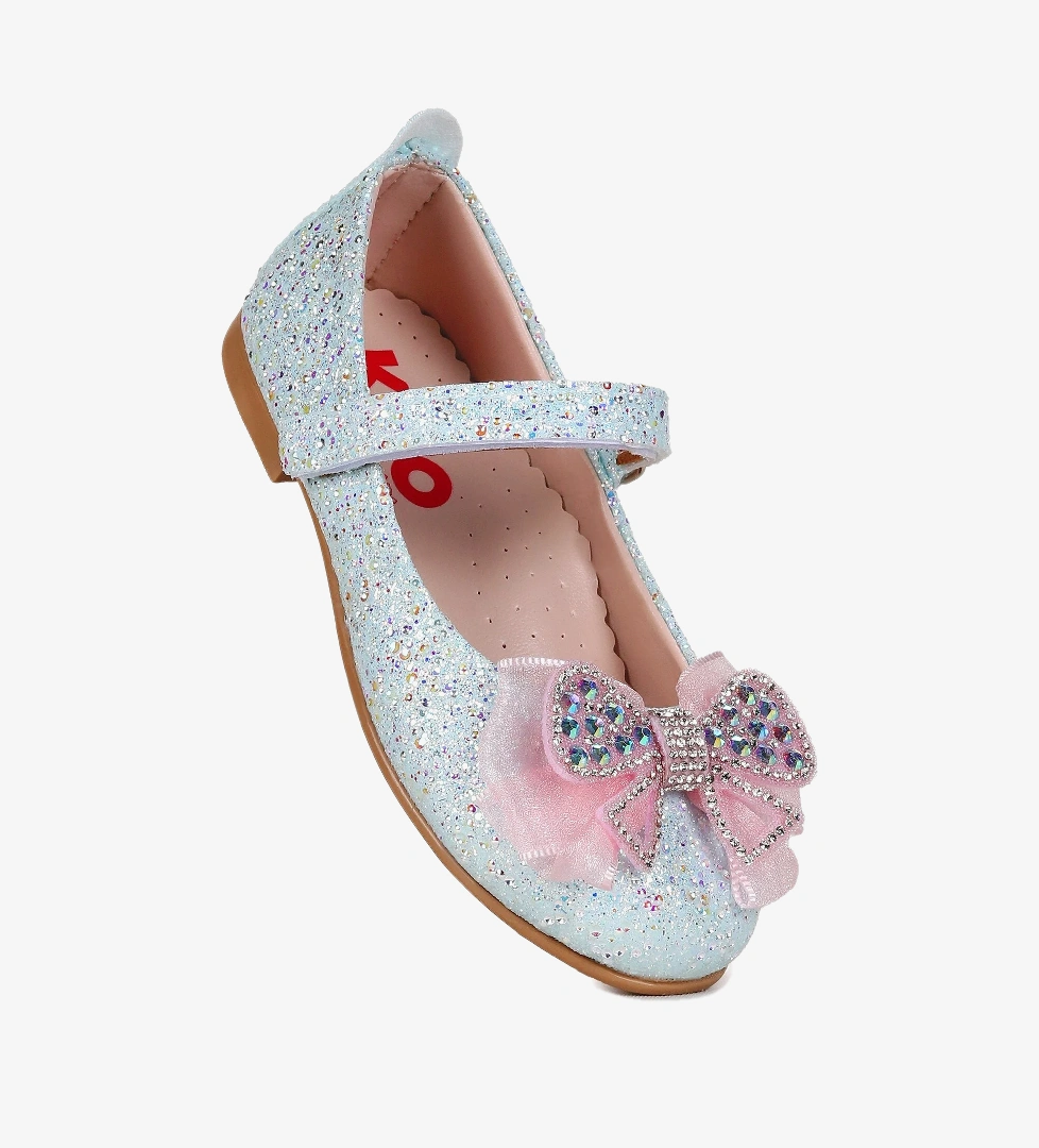 Kiko Kids Hiza Taşlı Cırtlı Kız Bebek/ Çocuk Babet Ayakkabı Bebe Mavi