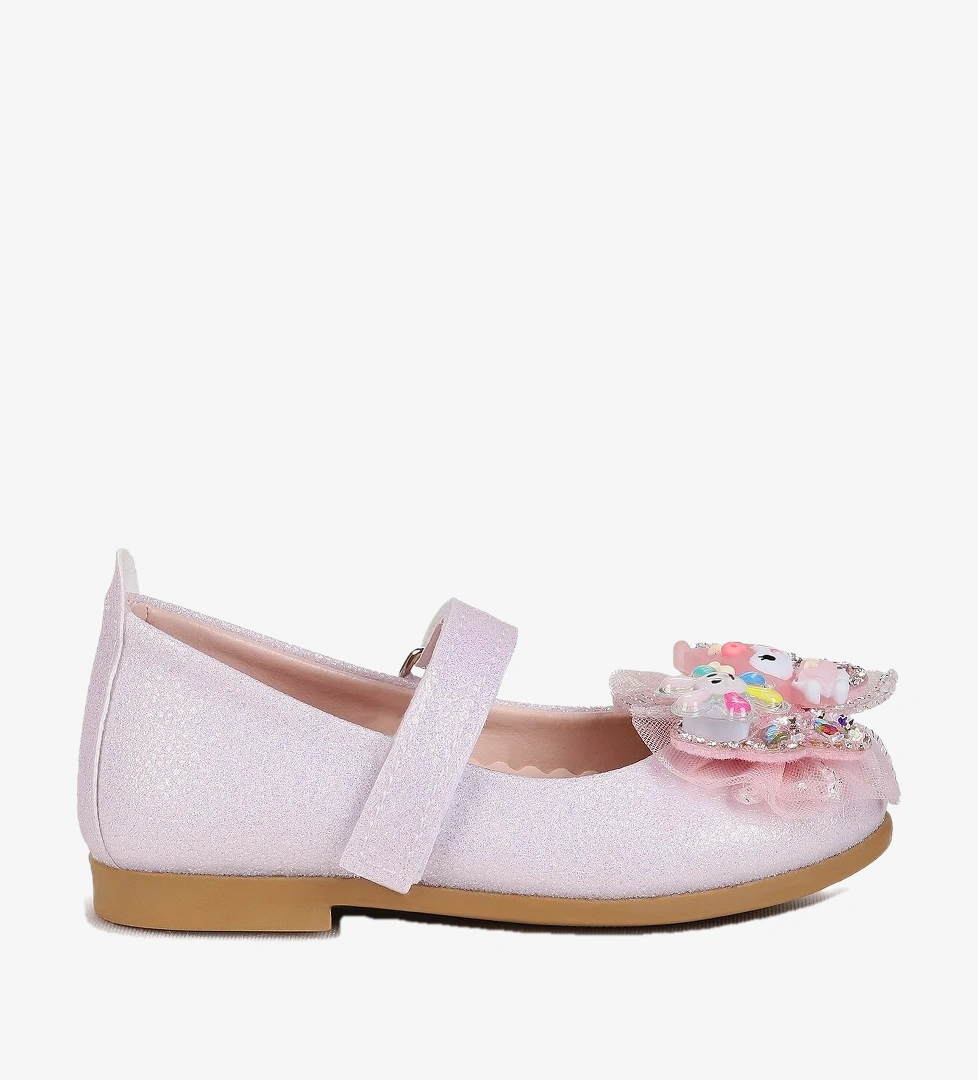 Kiko Kids Hila Cırtlı Simli Kız Bebek / Çocuk Babet Ayakkabı Lila - Pembe