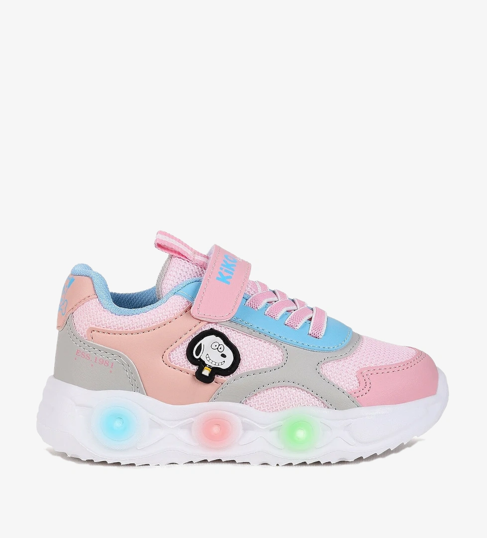 Kiko Kids Pean Işıklı Cırtlı Kız Çocuk Spor Ayakkabı Pembe - Bebe Mavi