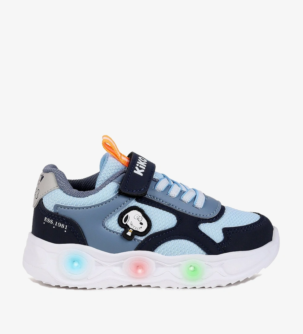 Kiko Kids Pean Işıklı Cırtlı Erkek Çocuk Spor Ayakkabı İndigo - Bebe Mavi